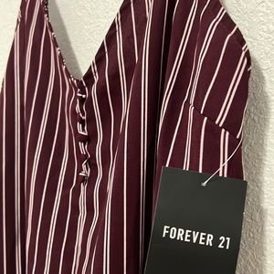 NWT Maroon Red and White Striped Body Suit Tank Top w/ Buttons - Forever 21